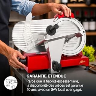 H.Koenig Trancheuse électrique à jambon, viande, saucisson, charcuterie MSX256, professionnelle, précise, épaisseur de la coupe 0-12 mm, lame italienne 25 cm, aiguiseur intégré, large plateau, 282 rpm