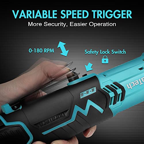 DURATECH Draadloze elektrische ratelsleutel, 12 V, ratelsleutel met snel opladen, 2 accu's met 2000 mAh, trigger met variabele snelheid, 65 N.m - Afbeelding 6