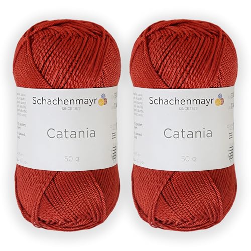 2 Skein/Pack Schachenmayr (SMC) Catania Originals Yarn, Each Ball 1.76 Oz (50gr) / 136 Yards (125 m), 100% Mercerized Cotton for Knitting and Crochet Yarn, Sport Weight, 388 - Terracotta