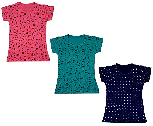Image of indi weaves Girls Printed Cotton Half Sleeves Tshirts (Pack of 3)