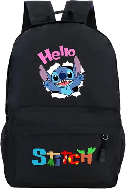 simyron Stitch School Backpack Stitch Children School Bag Black Travel Cartoon Large Capacity Backpack for Boy and Girl,Stitch