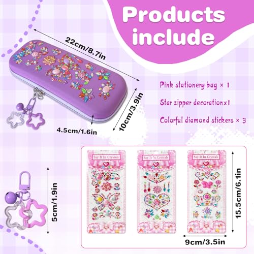 Avalessia DIY Diamond Arts and Crafts Stickers Pencil case for Girls, 3 Sheets Fun Gem Sticker Kit with Pencil Pouch ，for Kids Ages 4-6-8-12 Birthday Gifts, Teen Girls for School Supplies (Purple) — view 2