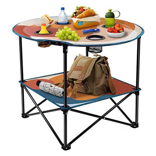 LESES Beach Table Tailgate Table Portable Picnic Table with 4 Cup Holders and Carrying Bags Folding Camping Tables That Fold Up Lightweight for Outdoors/Camping/Hiking