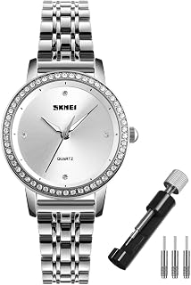 SKMEI Watches for Women Ladies Simple Diamond Stainless Luxury Fashion Waterproof Dress Casual Analog Female Silver Wrist Watch