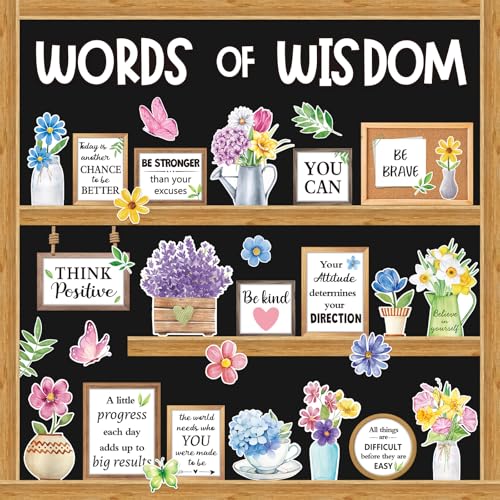Mooliwe 57 Pcs Spring Bulletin Board Set Inspirational Flower Bulletin Board Decoration Positive Cutout Classroom Decoration for School Office Home Teacher Classroom Wall Supplies