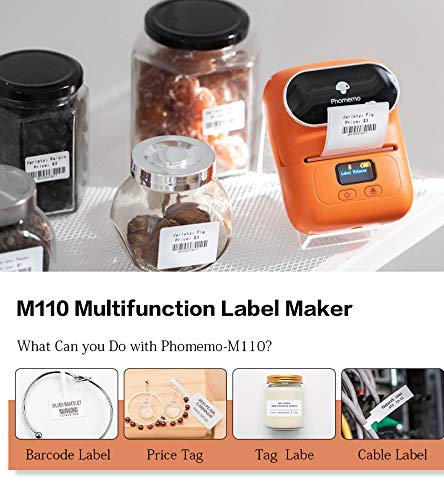 Phomemo Impressora de código de barras – Impressora de etiquetas térmicas Bluetooth M110 para código