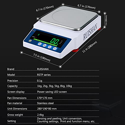 Image of Large Range Postal Scale 10kg x 0.1g Precision Lab Balance - Grain /Gram Scientific Scale Calibrated Industrial Laboratory Weighing and Counting Table Top