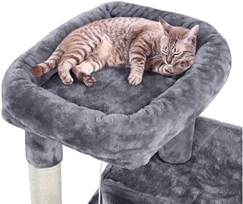 Yaheetech Basic 3-layer Cat Tree Tower Cat Scratching Post with 2 Condos/2 Perches/Sisal Scratching Board/Furball for Indoor Cats/Kittens, 91cm Dark Grey