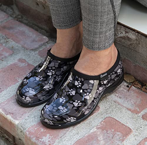 Sloggers Original Waterproof Rain and Garden Shoe for Women– Outdoor Slip-On Garden Clog with Premium Comfort Insole and Arch Support - Paw Print Black/White, Size 10 - Made in USA with US and Imported Parts by Sloggers - Image 2