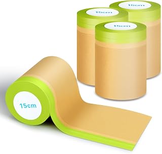 NETEHA 4 Rolls 6inch x 50feet Tape and Masking Paper, Paint Adhesive Protective Paper Roll for Painting Protection Covering, Car Auto Body and Wall Covering Skirting