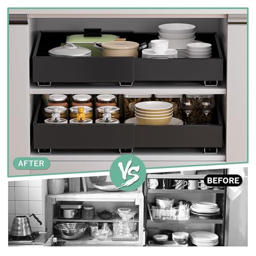 Expandable Pull Out Cabinet Organizer, 12.6"-20.5" Pull Out Drawers for Cabinets, Slide Out Drawers for Kitchen Cabinets, Tiroir de Rangement Coulissant, Fixed with Adhesive Nano (Black, 2pc,21"Deep) by APPASO - Image 6