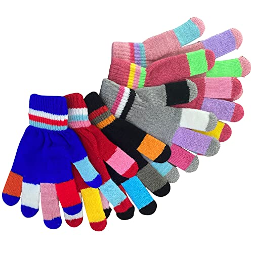 6 Pairs Childrens Gloves, Kids Knit Gloves, For Girls Boys Teens, 6 Colors. #TOP2