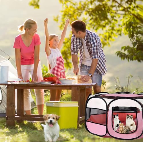Welpenlaufstall Faltbar 74x74x43cm, Hundelaufstall für Wohnung, BRIMOREA Katzengehege, Kaninchengehege innen,für Laufstall Hund, Katzen, Hasen und Kleintiere sowohl drinnen als auch draußen(Rosa)