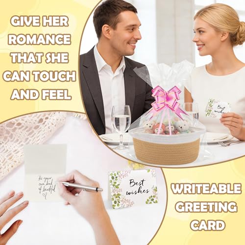 Geschenkkorb Leer Präsentkorb Geflochten Körbchen mit Geschenktüte & Schleife & Karte Aufbewahrungskorb Deko für Geschenkverpackung, Geburtstag, Hochzeit, Ostern, Thanksgiving, Weihnachten(Beige/Weiß)