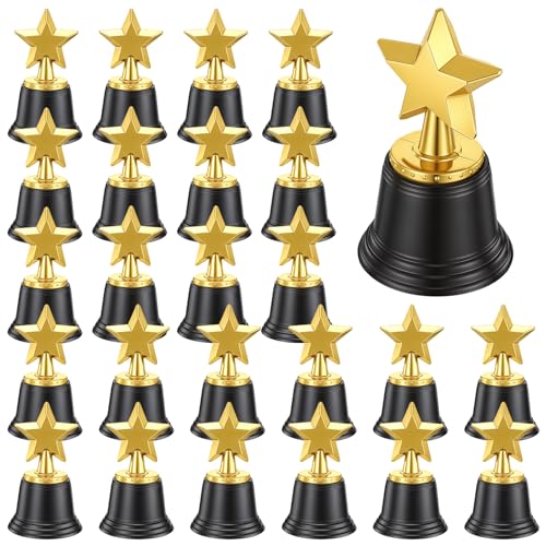 Yuanan 24 PCS Mini Star Trophy Awards Bulk, 4.5 Inch Plastic Trophy Gold Trophies