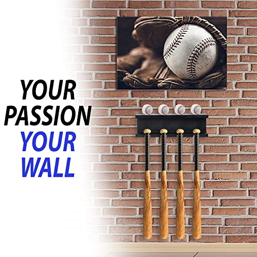 Bequest Sporting Goods Bequest Baseball Bat Rack Wall Mount & Ball Storage Rack - Black Wooden Softball & Baseball Bat Shelf & Ball Rack, Decorative #TOP3