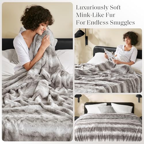 Madison Park Zuri Ultra Soft Faux Fur Twin Blanket Reversible, Grey by Madison Park - Used condition - Image 2
