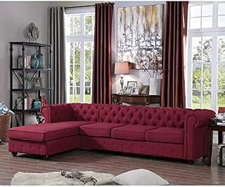 Homax. SF134 Solid Sal Wood Suede Velvet Upholstered 4 Seater Sofa Set, Left Hand Side Facing Blind Tufted Chesterfield So... Price In India