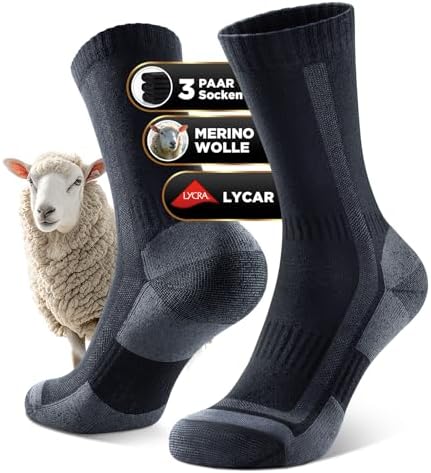 Ruixue Merino Wandersocken Herren & Damen, Outdoor Socken Trekkingsocken, Merinowolle Sportsocken Laufsocken Sneakersocken für Herren, Damen & Kinder[3 Paar]