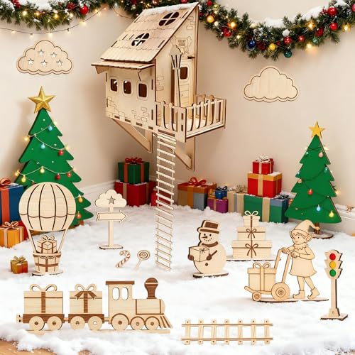 Holzhaus Basteln – Miniatur Haus selber bauen mit Wichtel Zubehör – Bastelset Weihnachten für Kinder, DIY Set zum Zusammenbauen mit Zug, Schneemann, Wichtel, Wichtel Strickleiter, Geschenken und mehr Holzhaus Basteln – Miniatur Haus selber bauen mit Wichtel Zubehör – Bastelset Weihnachten für Kinder, DIY Set zum Zusammenbauen mit Zug, Schneemann, Wichtel, Wichtel Strickleiter, Geschenken und mehr