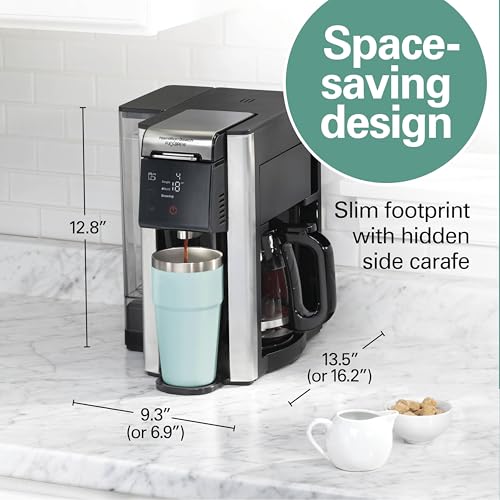 Hamilton Beach FlexBrew Advanced 5-in-1 Programmable 12 Cup Drip and Single Serve Hot & Iced Coffee Maker with Movable 60 oz. Water Reservoir, Use Pod Packs and Grounds, Fast Brewing, Black (49924)