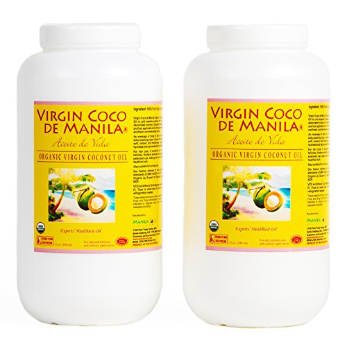 Organic Manila Coco 100% Virgin Coconut Oil Lot 2 x 32 oz (64 oz) Natural Skin/Hair Care : ZERO PRESERVATIVES, ZERO ADDITIVES Clean Label Fresh Aroma-Rancid Shield NON-COMEDOGENIC (non-pore clogging)