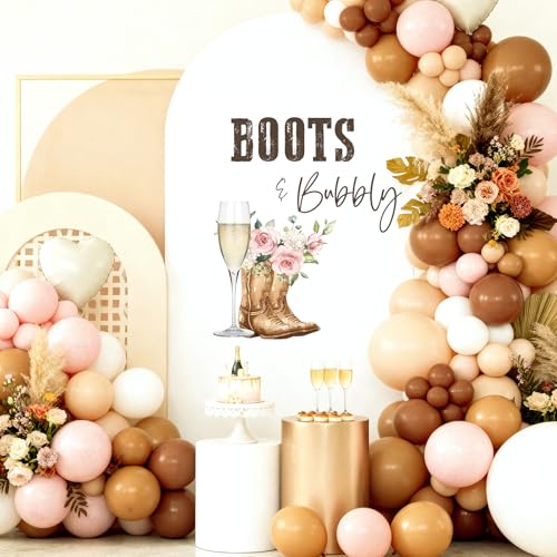 Boots and Bubbly Bridal Shower Decorations - Boots and Bubbly Sign Decal for Balloons Arch Backdrop, Brown Wedding Shower Decorations Sticker, Bachelorette Wedding Engagement Party Decoration by Dvehdbay - Used condition - US$13.00