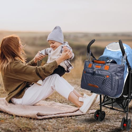 Image of FHELAD Diaper Bag Tote for Women, Baby Diaper Bag 16L (Dark Gray) | 5 Insulated Pockets, Stroller Clip, 15.6 Inch Laptop Compartment, Detachable Shoulder Strap