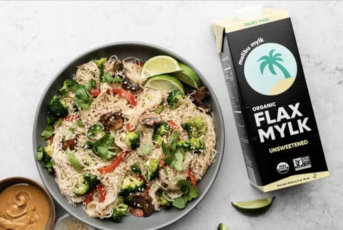Malibu Mylk Unsweetened Organic Flax Milk | 3G Fiber + 1800Mg Omega-3 Per Serving, Shelf-Stable, Dairy-Free, Plant Based Milk Alternative, Keto, Zero Sugar, Low Carb, Nut Free - 33.8Oz (6 Pack) #TOP4