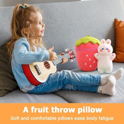 Image of Kidology Plush Toy Pillow, Reversible Bunny, Cute Rabbit Sofa Pillow, Easter Bunny Stuffed Animal Cute Rabbit Plushie Birthday Gift for Boys Girls and Kids (Medium, Strawberry Bunny - Zipper)