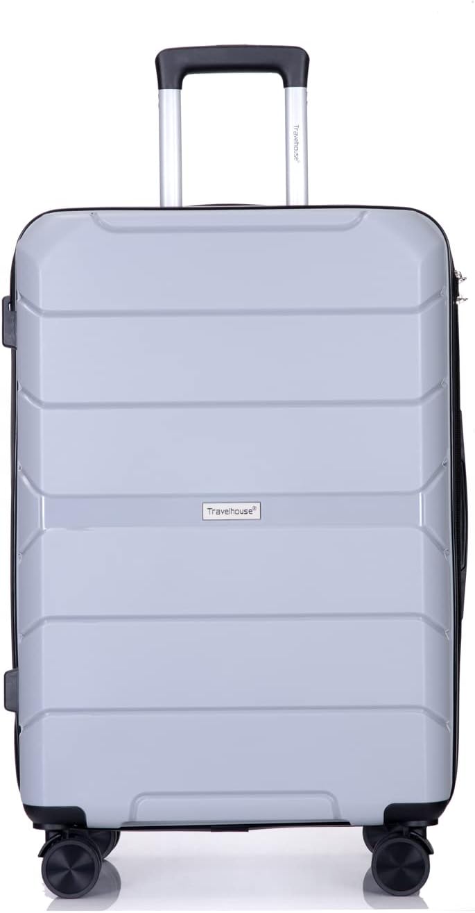 Travelhouse Amalodie Hardshell Upright Spinner Wheel Suitcase Set PP ABS, Lightweight Checked Carry-On Luggage 3-Piece Set with Spinner Wheels TSA Locks 20" 24" 28" (pale Silver)