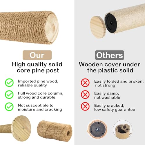 Image of Wall Mounted Cat Scratching Post for Indoor Cats | Kitten Wall Shelves Climbing Furniture| Sisal Rope Cat Claw Scratcher Tree (Round Wall Steps)
