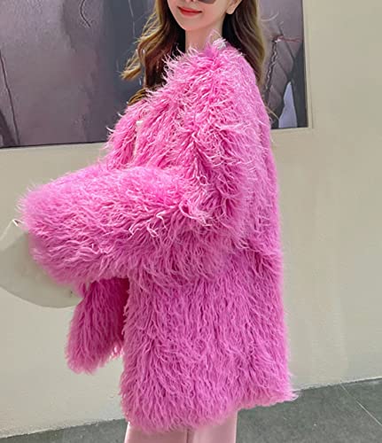 Women's Long Solid Color Fluffy Faux Fur Outwear Parka Coat,Warm Jackets Overcoat4