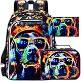 HPJGD 3 peças, mochila infantil resistente à água com lancheira, conjunto de mochila escolar de 43 cm para adolescentes do ensino fundamental – óculos de sol para cães