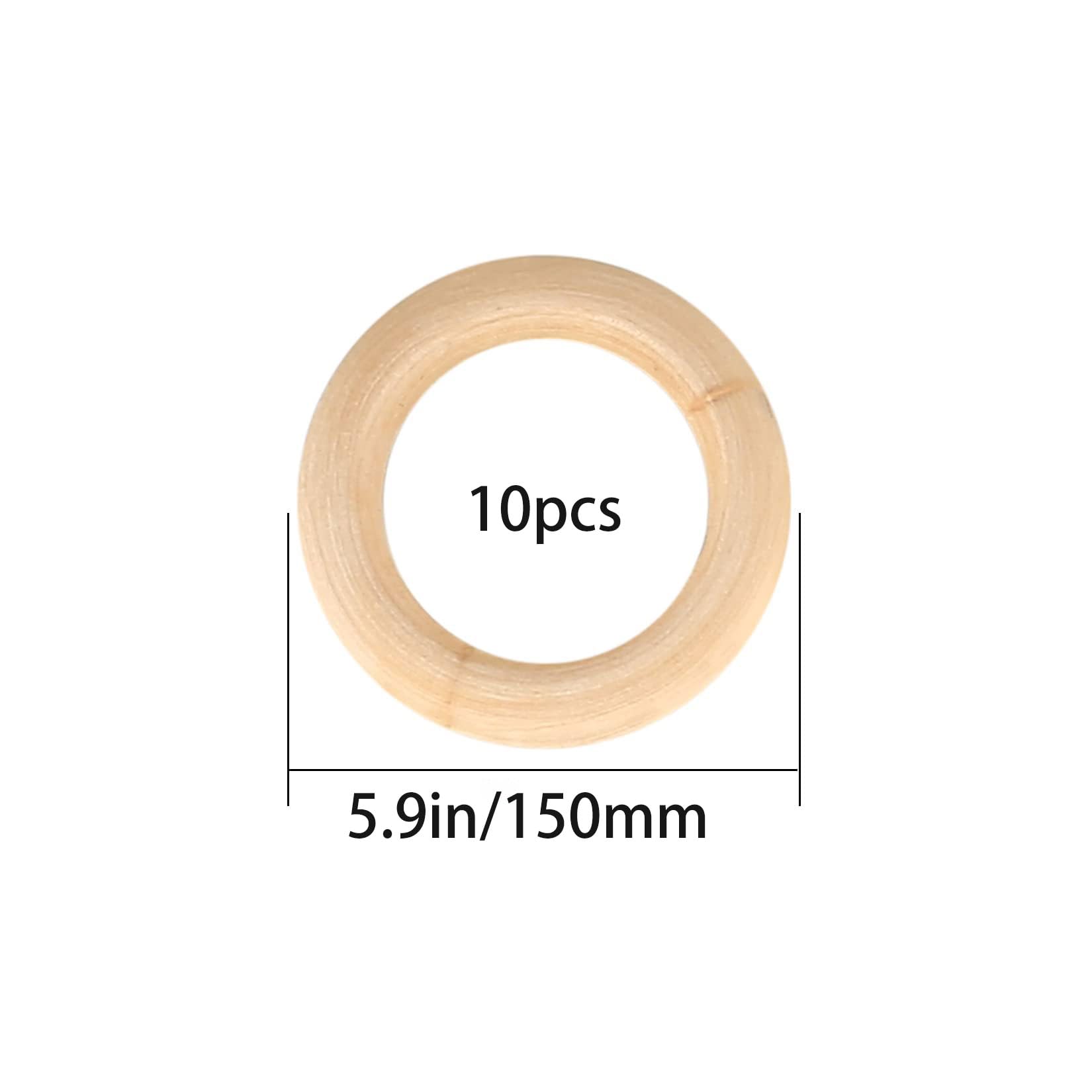 Lote de 10 Anillos de Madera Sin Acabar - Multi-Tamaño para Manualidades y Fabricación de Joyas - Anillos de Madera Natural en Blanco para Conectores de Colgantes, Suministros de Ma(Size:5.9in/150mm)