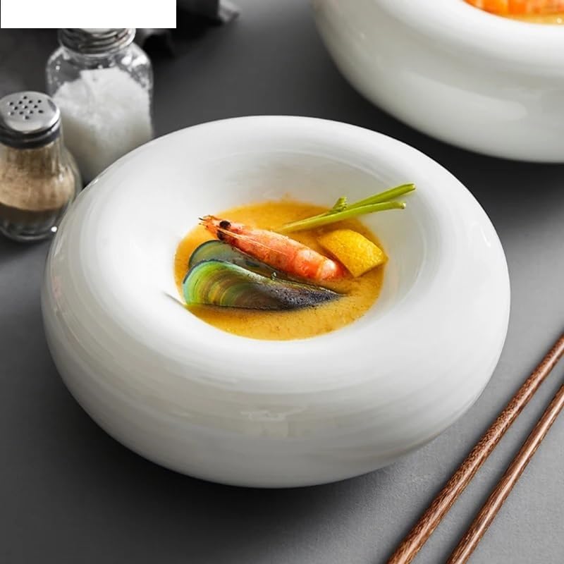 Modern Large Dinner Plates Creative White Ceramic Tableware Salad Dessert Bowl Snack Plate Household Table Decoration Cake Plate Kitchen Utensils Porcelain Stackable Dinner Plates(9 inch)