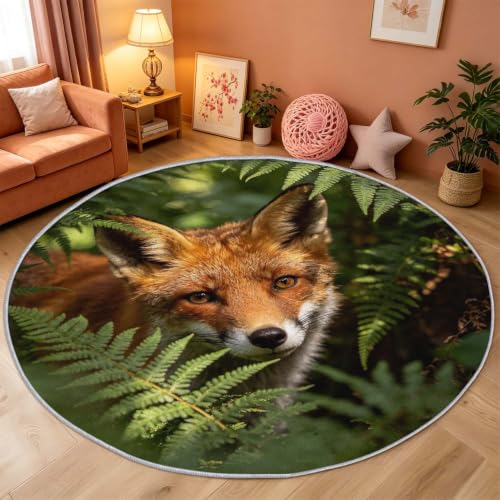 Tapis rond renard 100 cm lavable en machine pour une chambre d'enfant douce