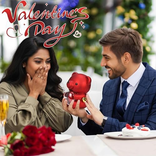 Image of Kidology Teddy Bear with Preserved Rose | Forever Flower Bear with Hidden Jewellery Box | Elegant Gift Box for Women, Romantic Gift for Valentine's Day (Without Necklace) (Red)