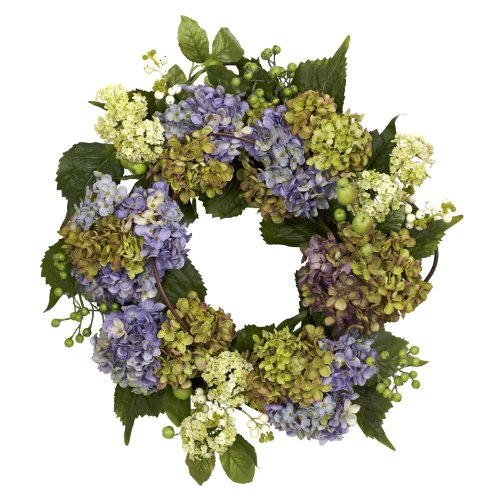 Nearly Natural 4781 Hydrangea Wreath, 22-Inch, Purple/Green #TOP13