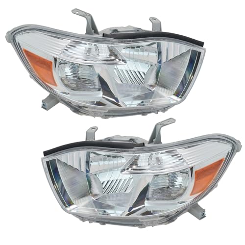 Image of TRQ 2 Piece Headlight Assembly Set Chrome Bezel Driver & Passenger Side Compatible with Toyota Highlander 2008-2010 TO2502176 TO2503176 8113048460 8113048470 8117048460