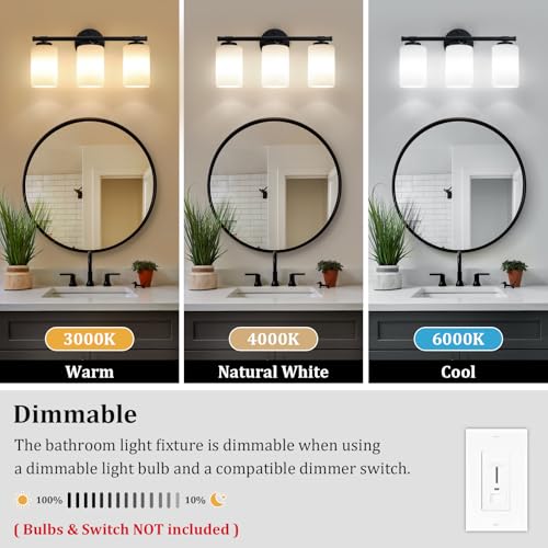 Image of Black Bathroom Light Fixtures,3-Light Bathroom Vanity Light with a White Frosted Glass,Modern Wall Sconces Vanity Lighting Fixtures Over Mirror, UL-Listed