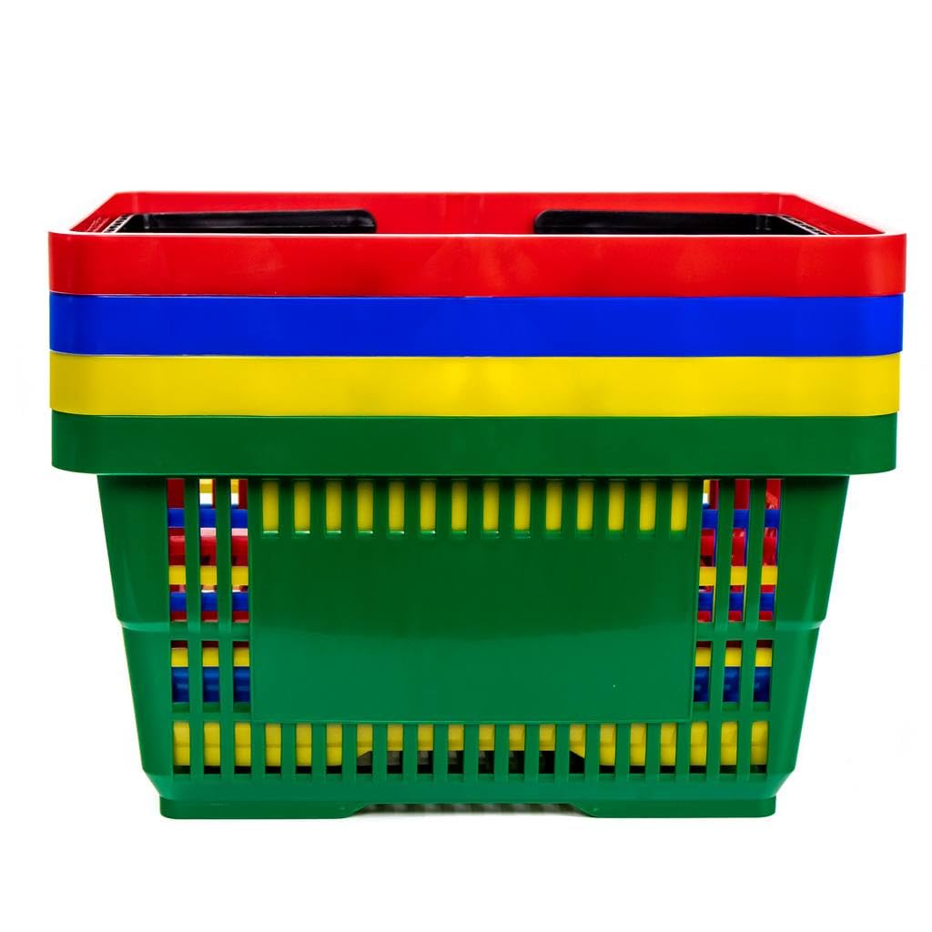 Mega-M Einkaufskorb Set, Blau, 22L Kunststoff Tragekörbe mit Doppelgriffen, Stapelbar, 43x30x22 cm, 10 Stück