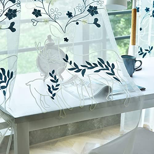 HooHero Blue Beautiful Sheer Curtains Home Decoraiton Customzied Supportted Modern Graphic Embroidered Natural for Living Room Bedroom Home Office