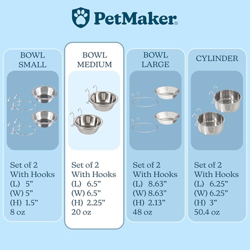 Petmaker Futternäpfe aus Edelstahl, für Käfig, Zwinger und Käfige, zum Aufhängen, für Futter und Wasser, je 590 ml, spülmaschinenfest, 2 Stück
