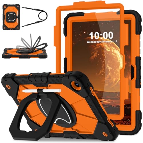 Image of WESOROL Case for Samsung Galaxy Tab A11 Plus Galaxy Tab A9 Plus 11 Inch,Shockproof Cover for Samsung Tablet A11+ /A9+ Case with Screen Protector 360 Rotating Stand Pencil Holder,Black Orange