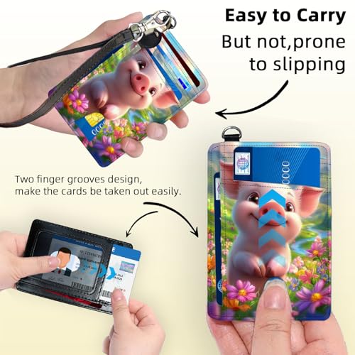 Rfid Blocking Slim Wallet for Women & Girls–PU Leather Card Holder with ID Window,Ultra-Thin Travel Wristlet Organizer Secure Credit Card Wallet,Pink Pig and Flowers3