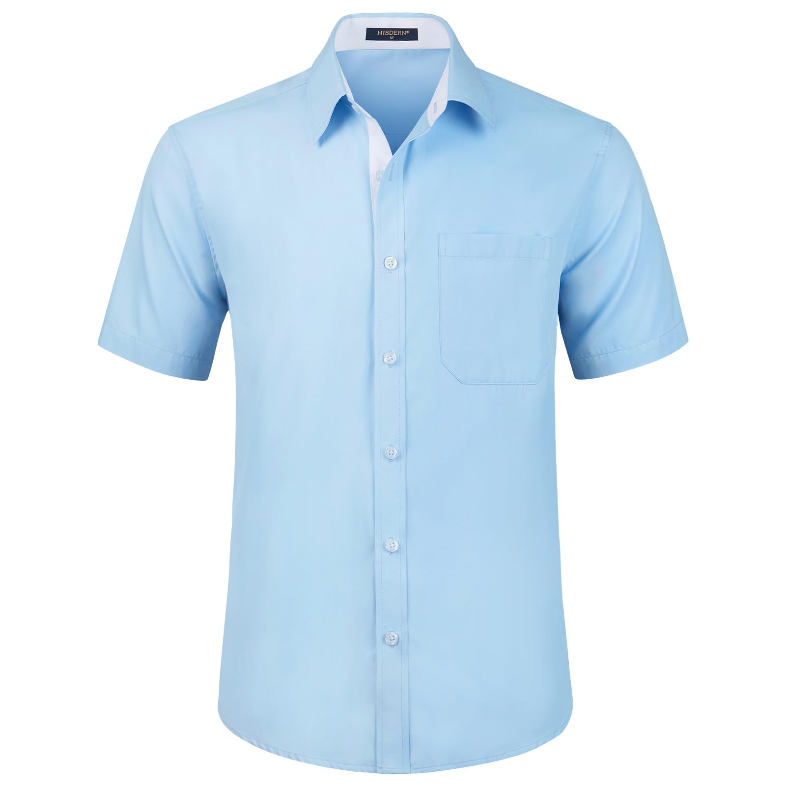 HISDERN Herren Blau Hemd Kurzarm Freizeithemd Businesshemd Herren Kurzarm Hemden Regular Fit Bügelfreies Herrenhemd mit Brusttasche,3XL
