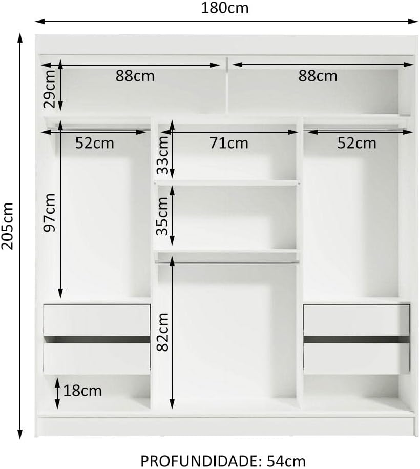 Guarda-roupa Casal Madesa Reno 3 Portas de Correr com Espelho B