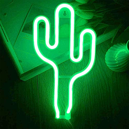 ENUOLI Cactus néon LED - Plaque néon verte - USB ou batterie - Veilleuse néon - Applique murale - Cactus - Pour chambre d'enfant, fête de Noël, bar