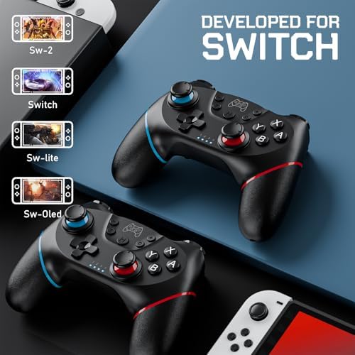 Wireless Controller for Switch 2/Switch/Lite/OLED, 2 pack, Turbo/Ergonomic (Black&Black) - 4